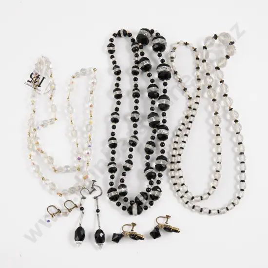 Three Crystal and Glass Bead Necklaces with Three Pairs of Earrings