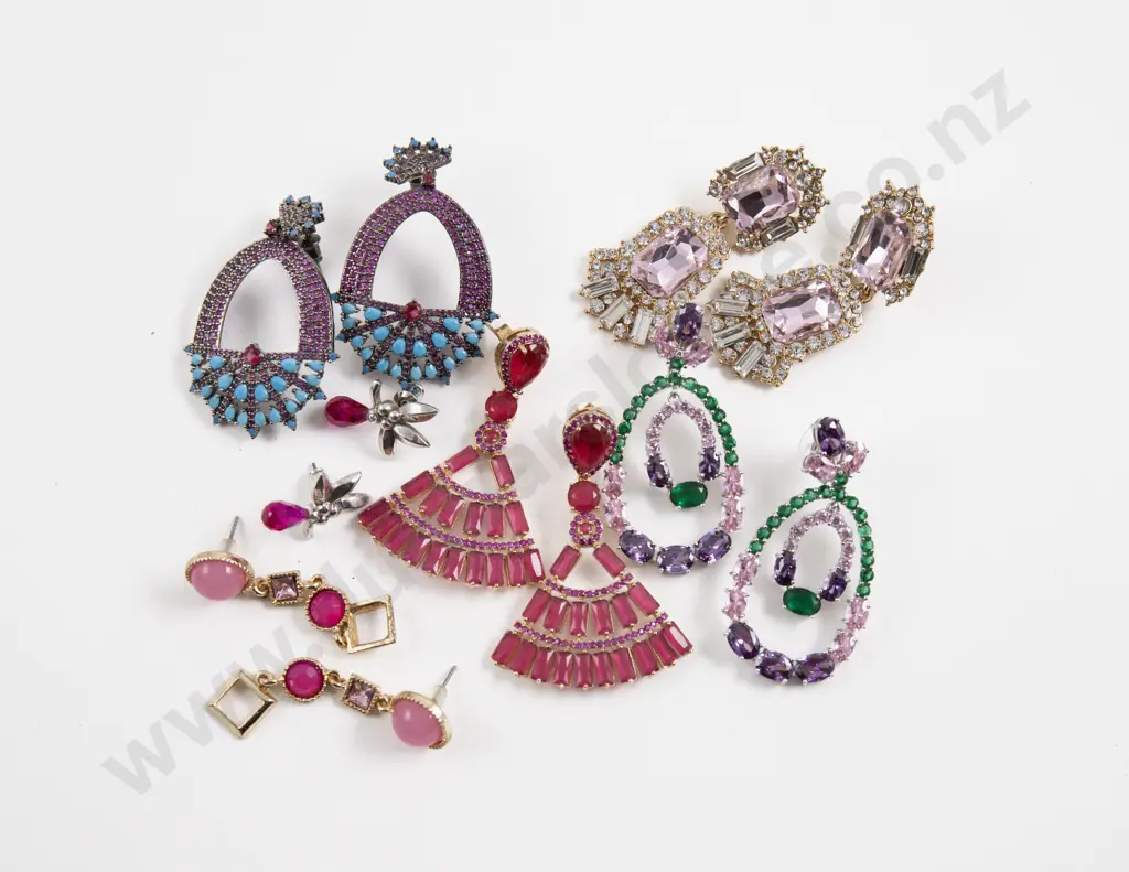 Collection of Six Pairs of Assorted Gem Stone Costume Jewellery Dress Earrings Image 1++