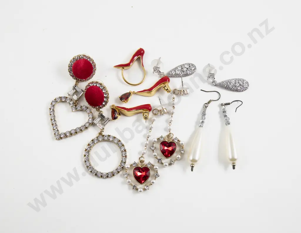 Collection of Five Pairs of Assorted Gem Stone Costume Jewellery Dress Earrings and One Ring Image 1++