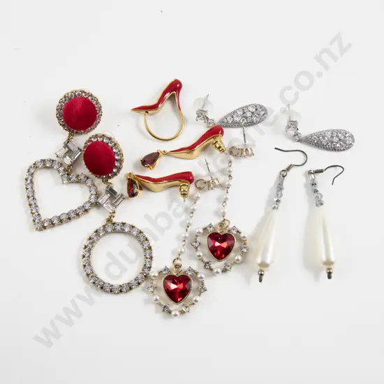 Collection of Five Pairs of Assorted Gem Stone Costume Jewellery Dress Earrings and One Ring