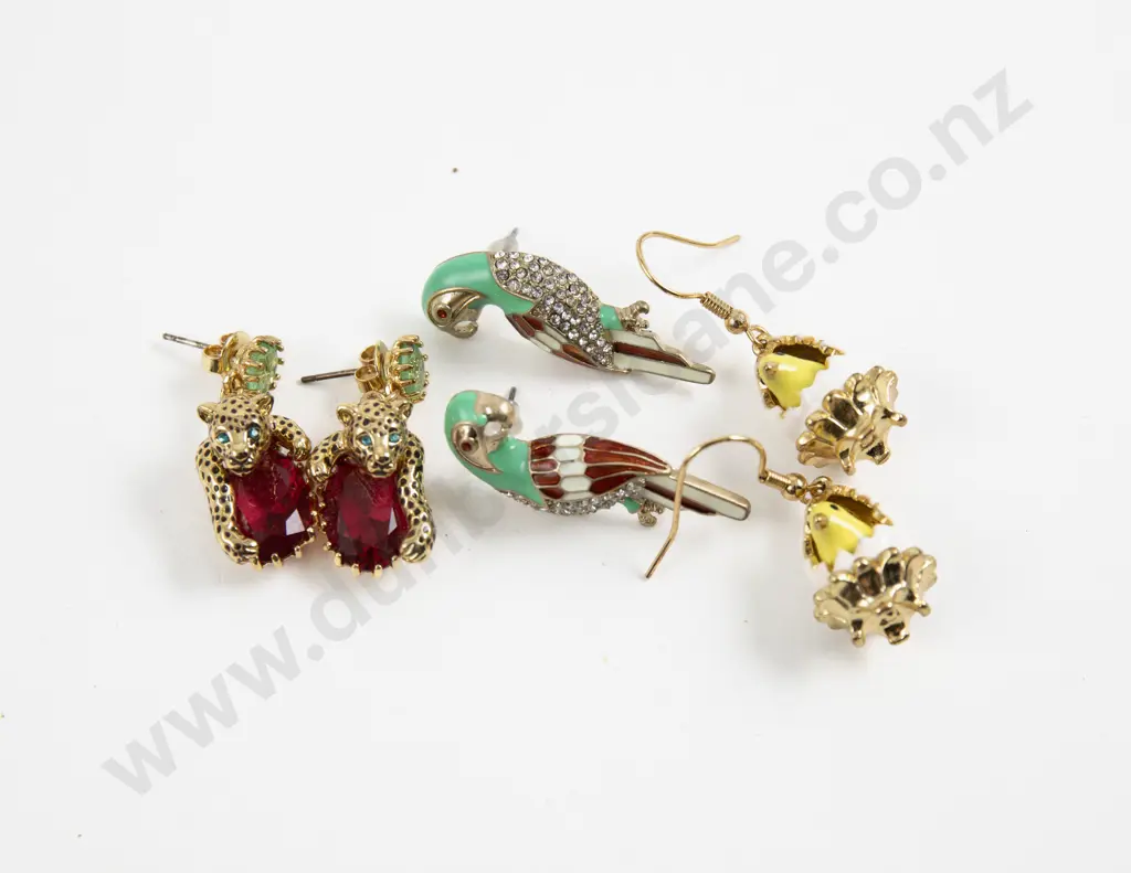 Pair Silver Gilt Gem Stone Leopard Earrings Image 1++