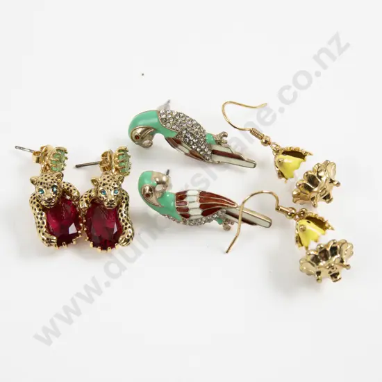 Pair Silver Gilt Gem Stone Leopard Earrings