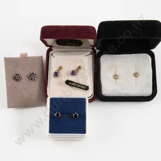 Four Pairs of Gem Set Stud Earrings