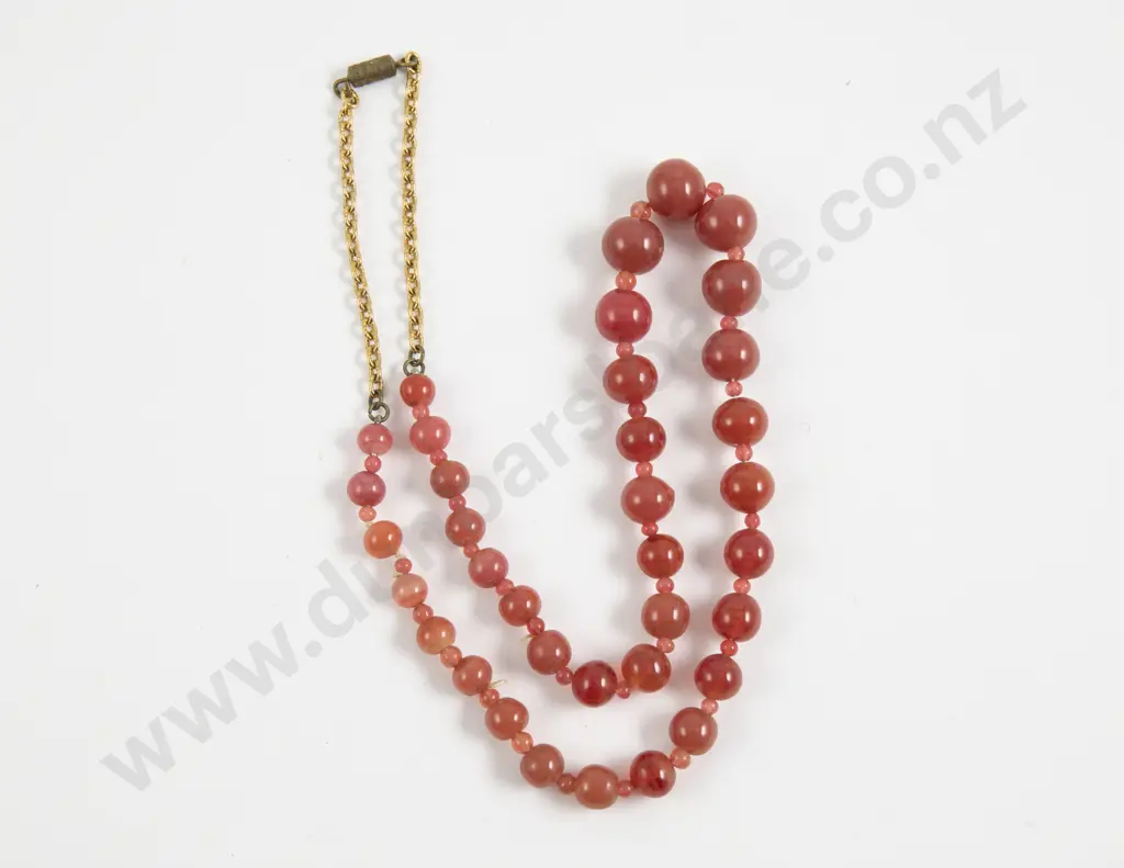 Vintage Single Strand Carelian Agate Bead Necklace Image 1++