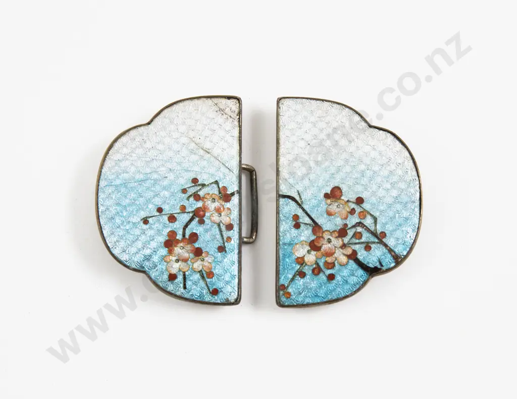 Japanese Meiji Period 2pce Ginbari Cloisonné Buckle Image 1++