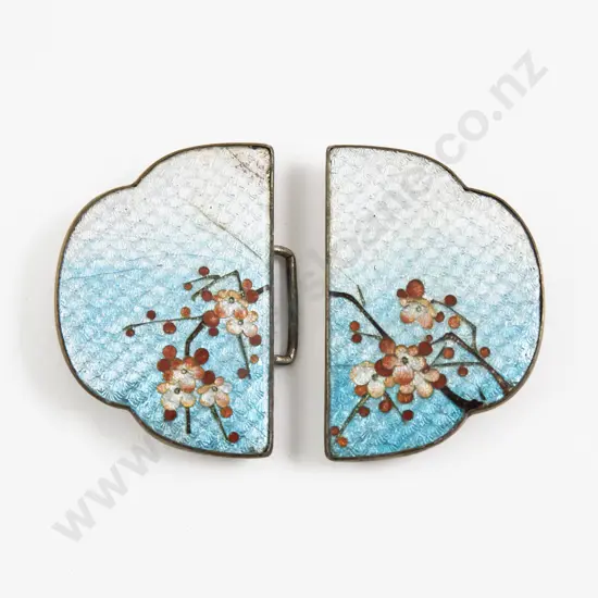 Japanese Meiji Period 2pce Ginbari Cloisonné Buckle