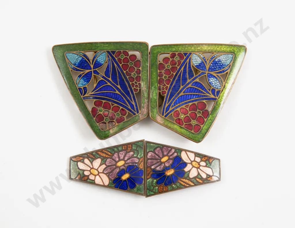 Two Art Deco Enamel 2pce Buckles Image 1++
