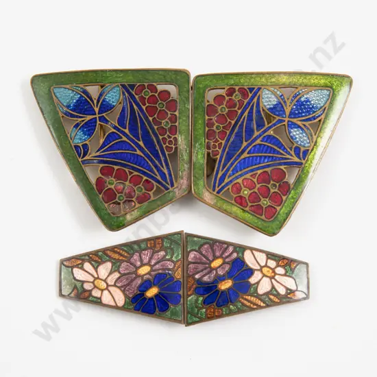 Two Art Deco Enamel 2pce Buckles