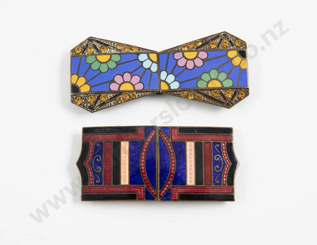 Two Art Deco Enamel 2pce Buckles Image 1++
