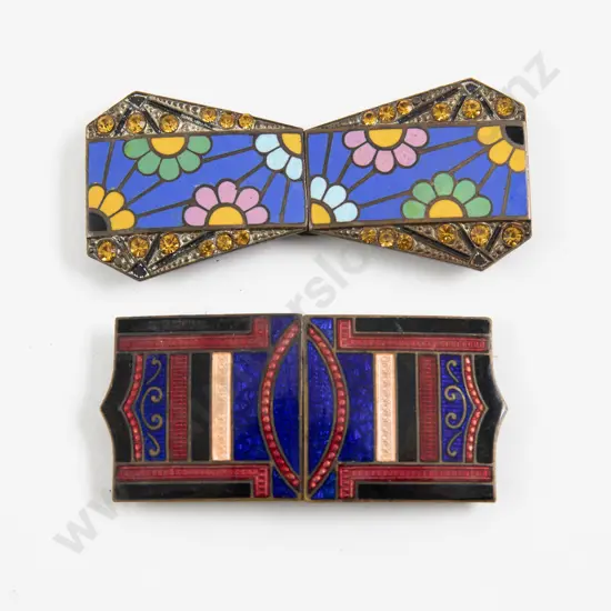Two Art Deco Enamel 2pce Buckles