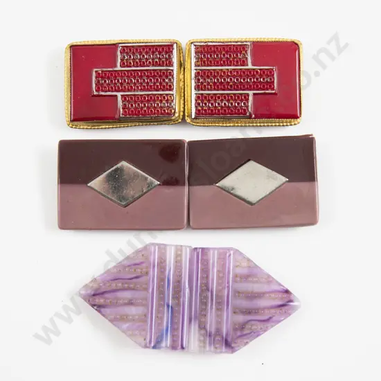 Three Art Deco Glass and Metal 2pce Buckles