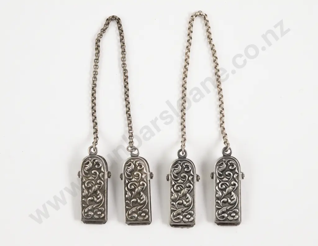 Two Pair Silver Plated Embossed Napkin/Scarf Clips Image 1++