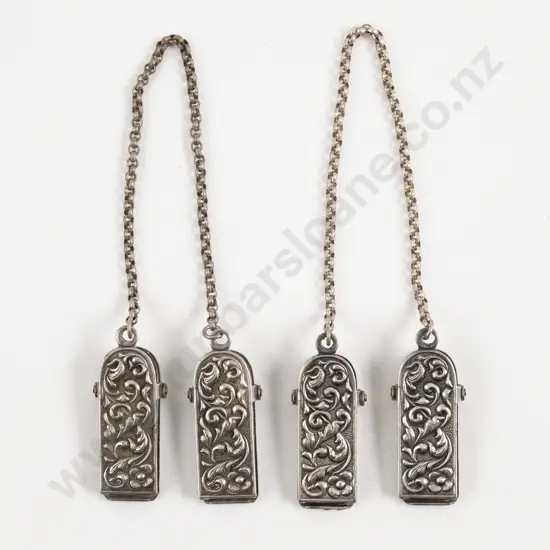 Two Pair Silver Plated Embossed Napkin/Scarf Clips