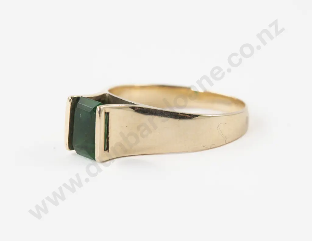 9ct Single Stone Emerald Glass Ring Image 1++