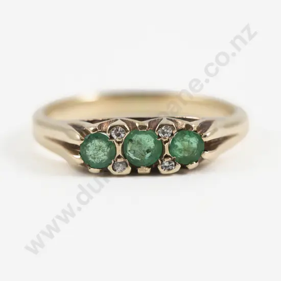 9ct Seven Stone Emerald and Diamond Bridge Ring