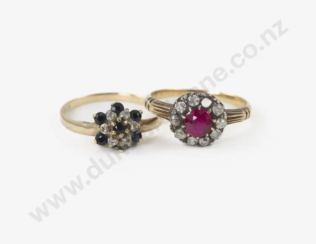 Victorian 15ct Ten Stone Ruby and Diamond Cluster Ring Image 1++