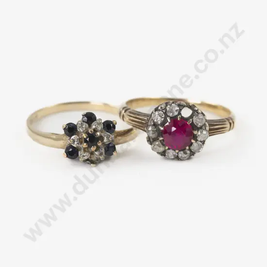 Victorian 15ct Ten Stone Ruby and Diamond Cluster Ring