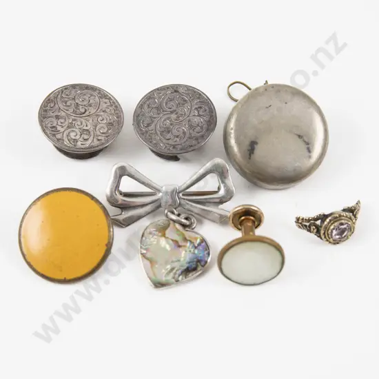S/S Bow Brooch with Paua Heart Pendant