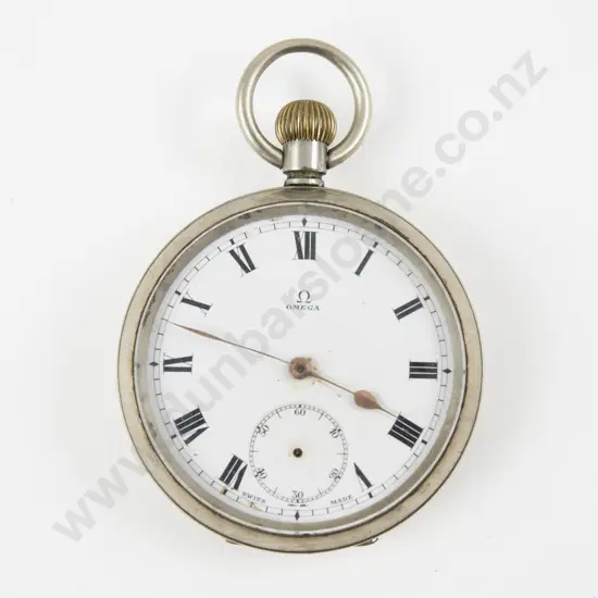 Omega Silver Plated Open Face Lever Wind Pocket Watch
