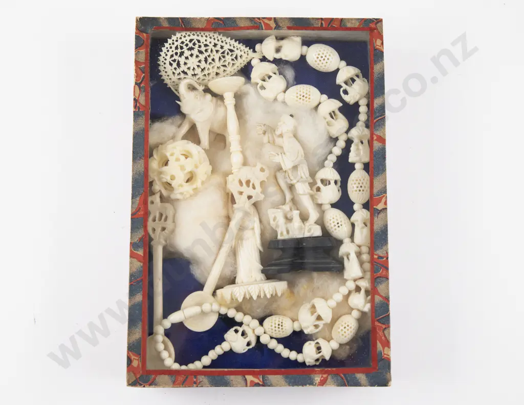 Single Strand Carved Ivory Necklace with Collection of Assorted Ivory Image 1++