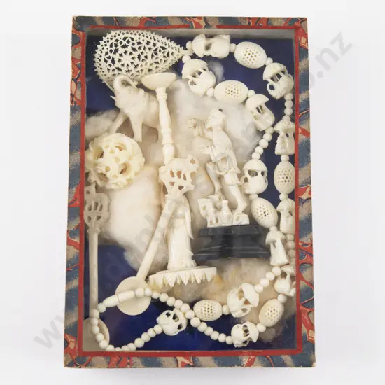 Single Strand Carved Ivory Necklace with Collection of Assorted Ivory