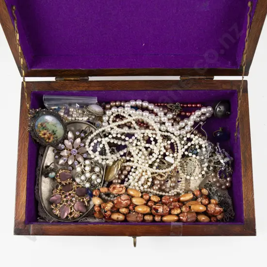 Collection of Assorted Vintage Costume Jewellery with Wooden Jewellery Box