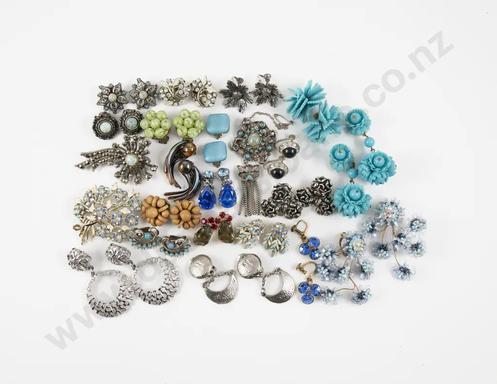 Collection of Assorted Vintage Costume Clip On Earrings and Brooches Image 1++