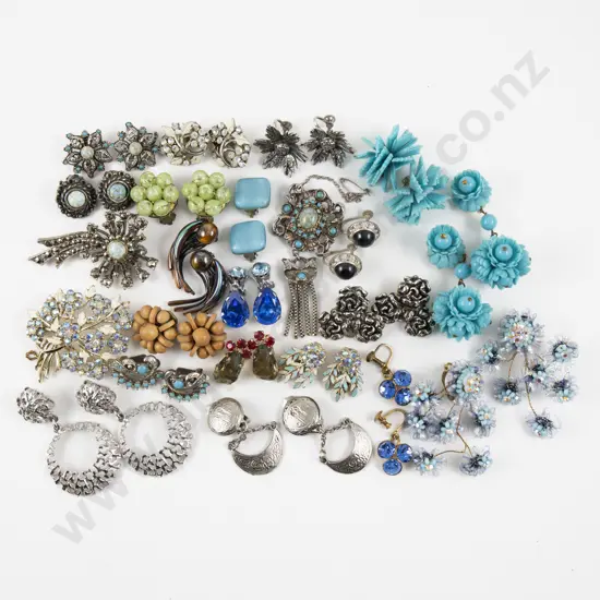 Collection of Assorted Vintage Costume Clip On Earrings and Brooches