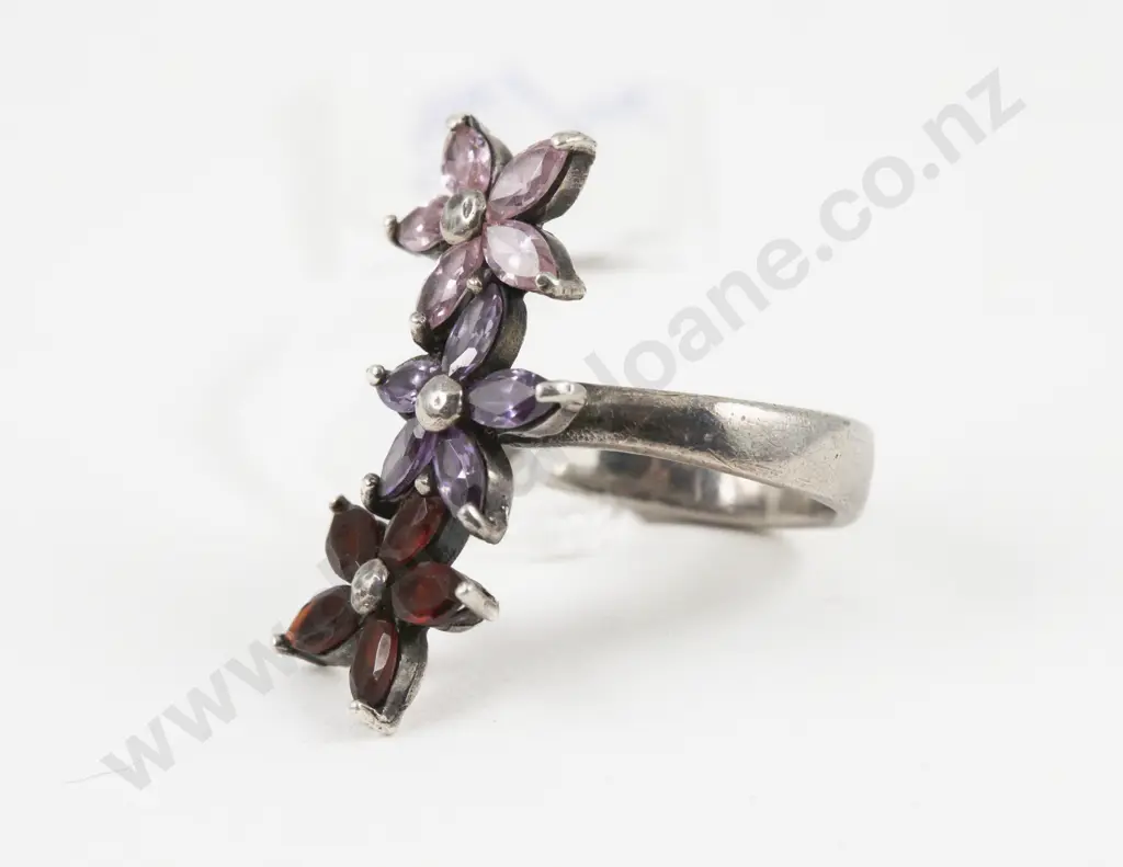 S/S 15Stone Pink Purple and Red Crystal Floral Dress Ring Image 1++