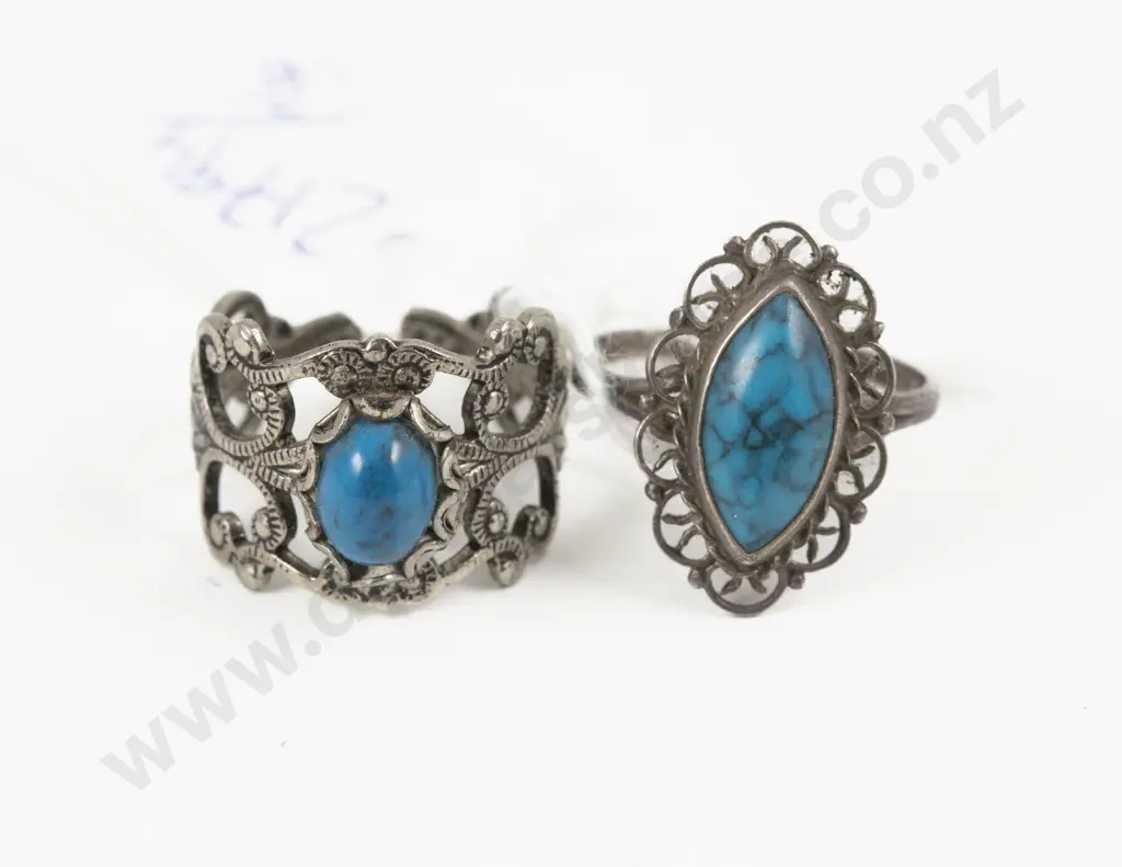 S/S Single Stone Turquoise Ring and Other Ring Image 1++