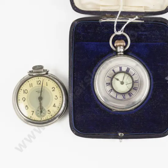 S/S Cased Half Hunter Pocket Watch Birmingham 1909 in Original Box with WestClox Watch