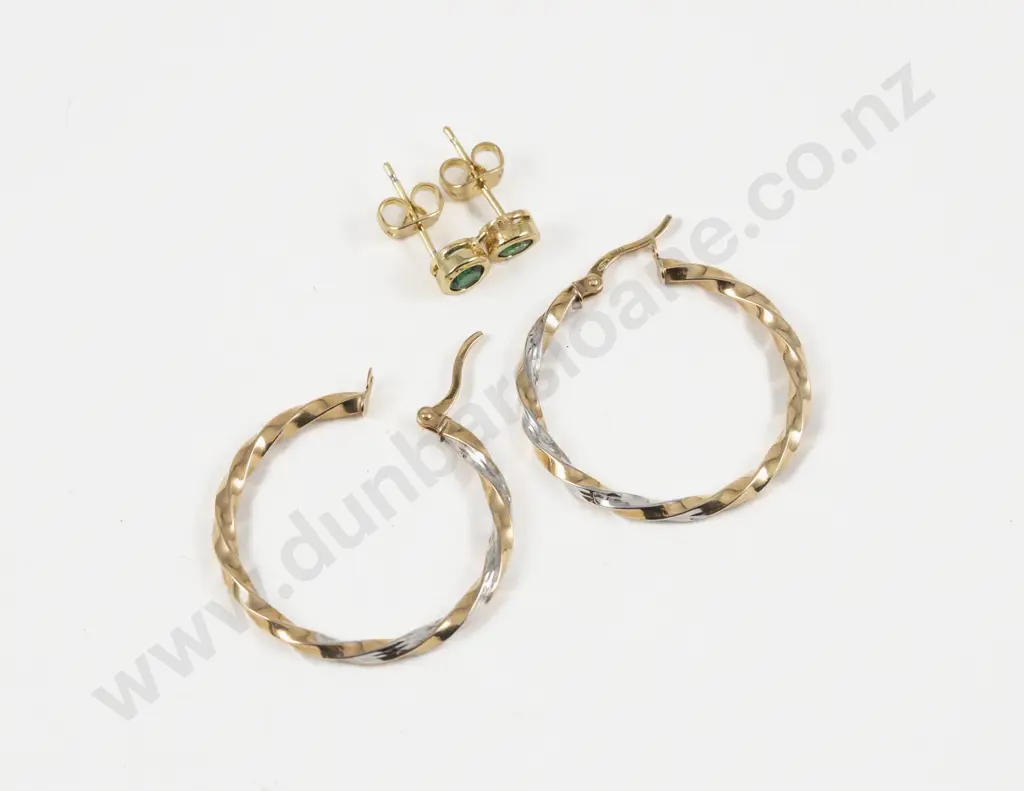 Pair 9ct Twist Hoop Earrings with Gem Set Stud Earrings Image 1++