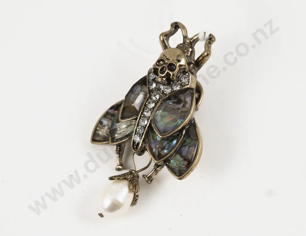 Moth Skull and Baroque Pearl Gothic Style Brooch Image 1++