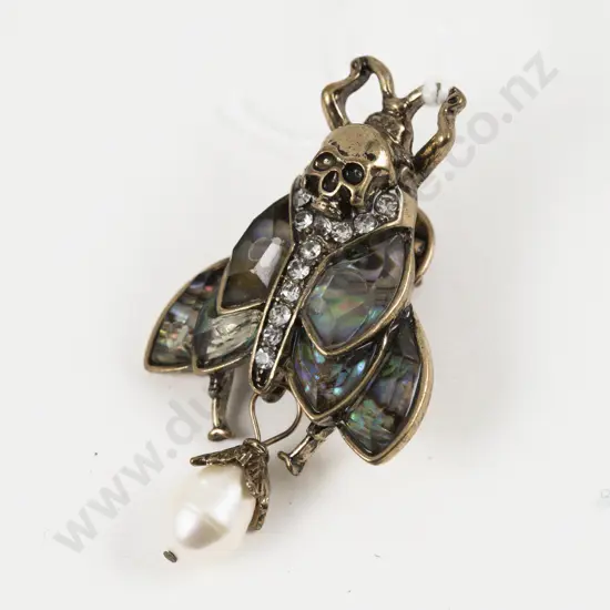 Moth Skull and Baroque Pearl Gothic Style Brooch