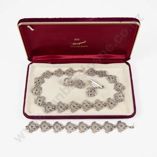 Vintage Silver Plated Fancy Necklace Earrings and Brooch Suite