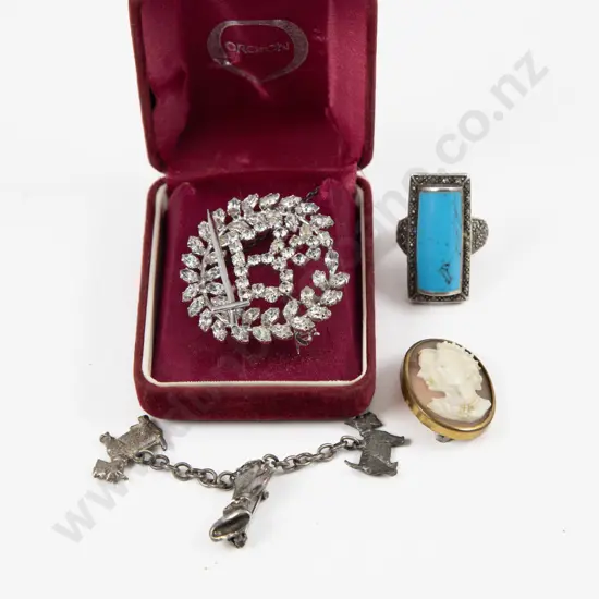 S/S Marcasite and Turquoise Dress Ring with Three brooches