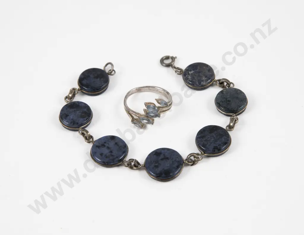 S/S Blue Gem Stone Dress Ring and Lapis Bracelet Image 1++