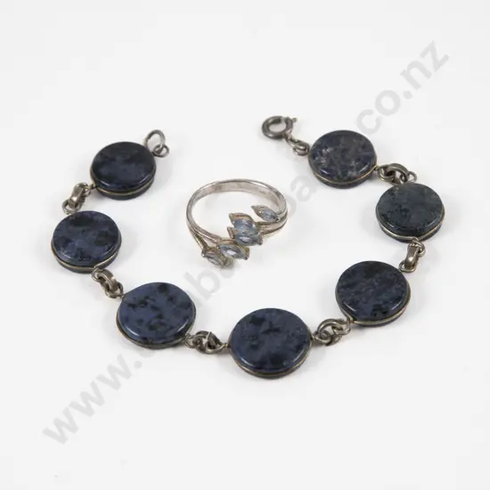 S/S Blue Gem Stone Dress Ring and Lapis Bracelet