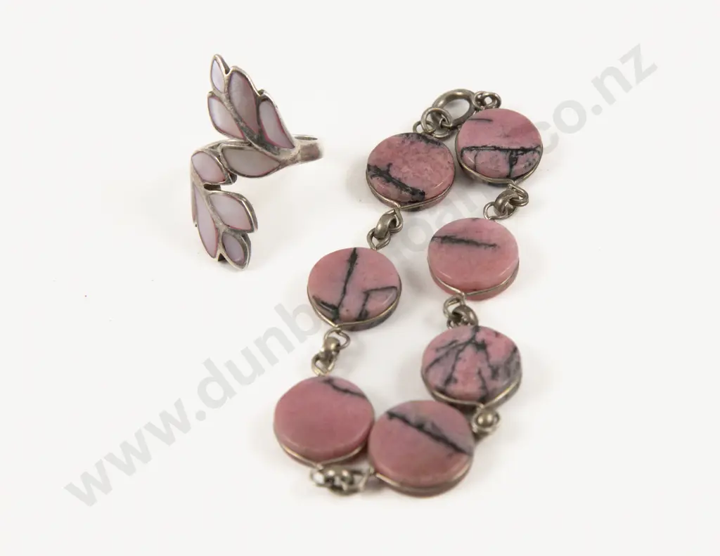 S/S Pink MOP Dress Ring with Pink Rhodonite Bracelet Image 1++