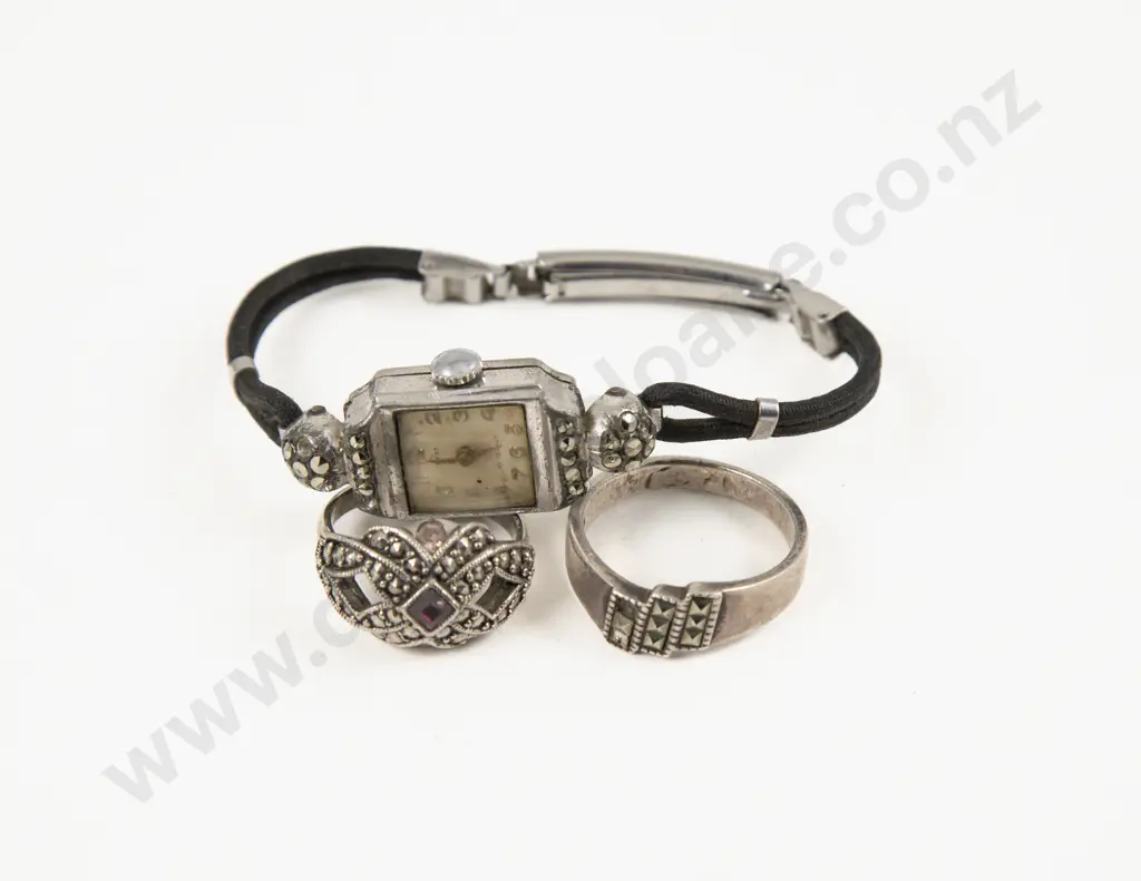 Two S/S and Marcasite Rings and Wrist Watch Image 1++