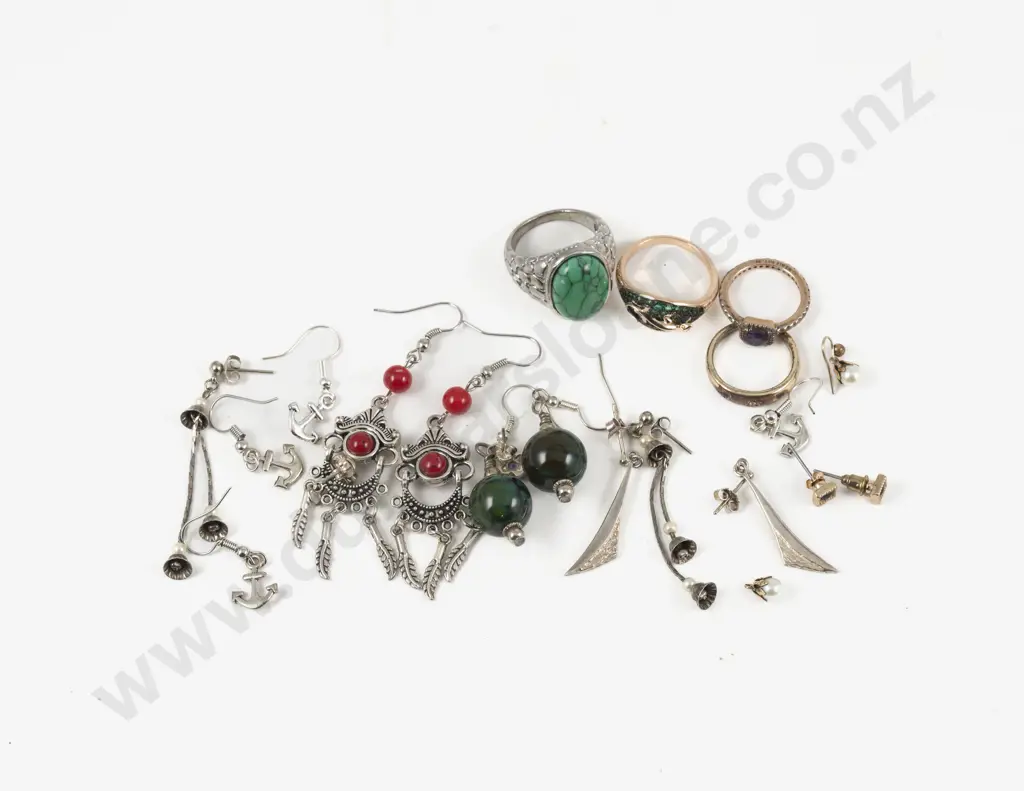 Collection of Assorted Plated Rings and Earrings Image 1++