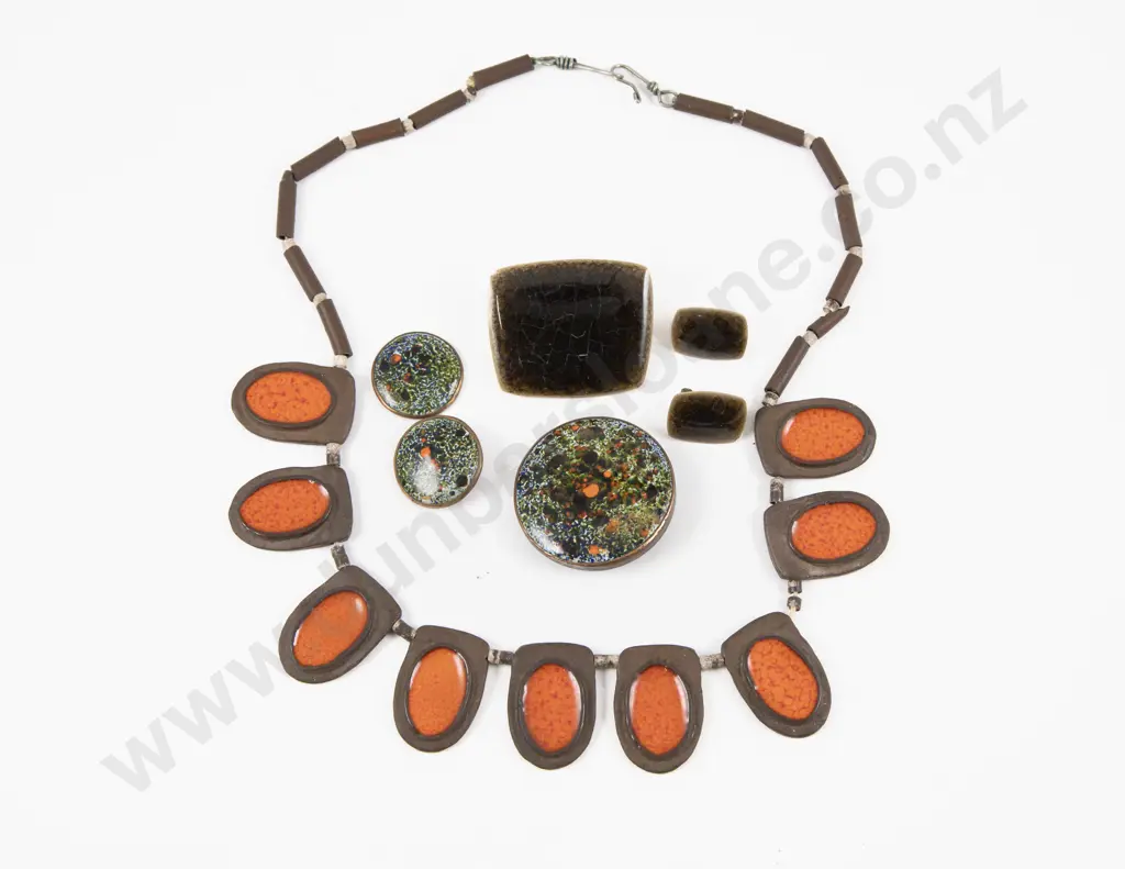 Single Strand Enamel and Tagua Nut Necklace with Collection of Enamel Jewellery Image 1++