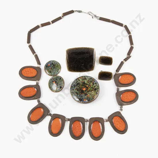 Single Strand Enamel and Tagua Nut Necklace with Collection of Enamel Jewellery