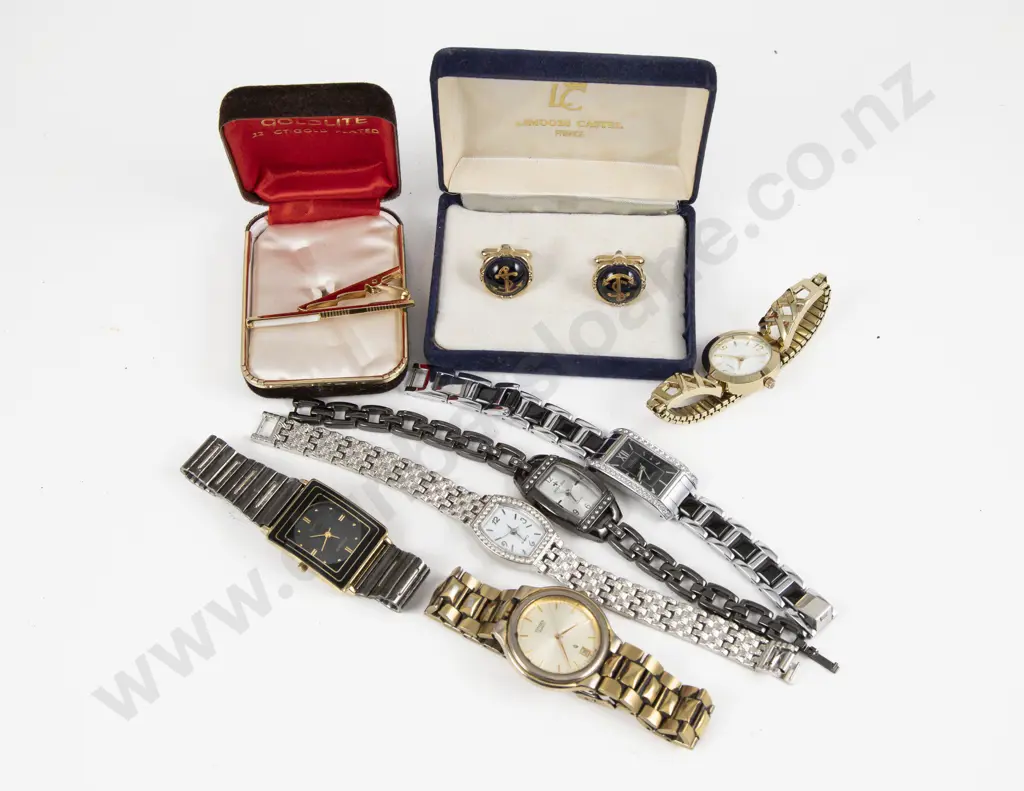 Collection of Assorted Wrist Watches with Tie Clip and Cufflinks Image 1++