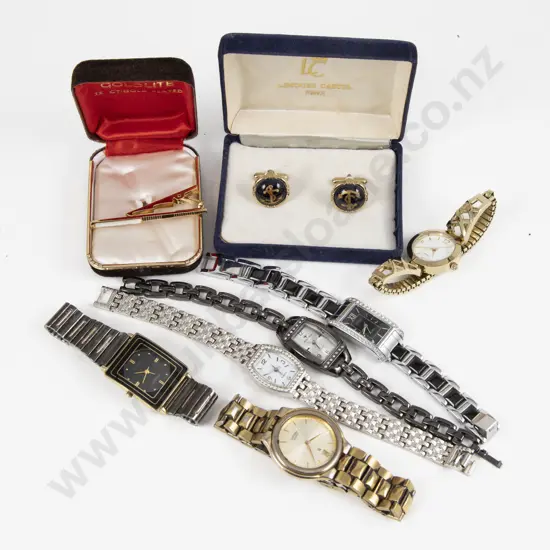 Collection of Assorted Wrist Watches with Tie Clip and Cufflinks