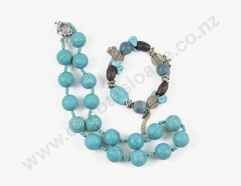 Single Strand Uniform Turquoise Bead Necklace and Bracelet Image 1++