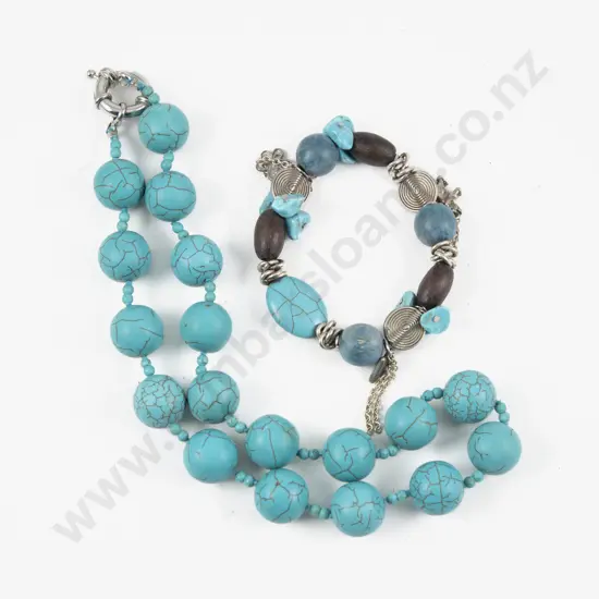 Single Strand Uniform Turquoise Bead Necklace and Bracelet