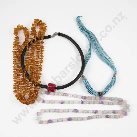 Single Strand Opera Length Amber Bead Necklace with Three Others
