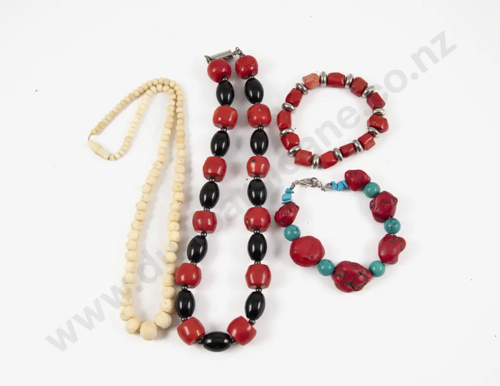 Single Strand Ivory Carved Bead Necklace and Three Others Image 1++