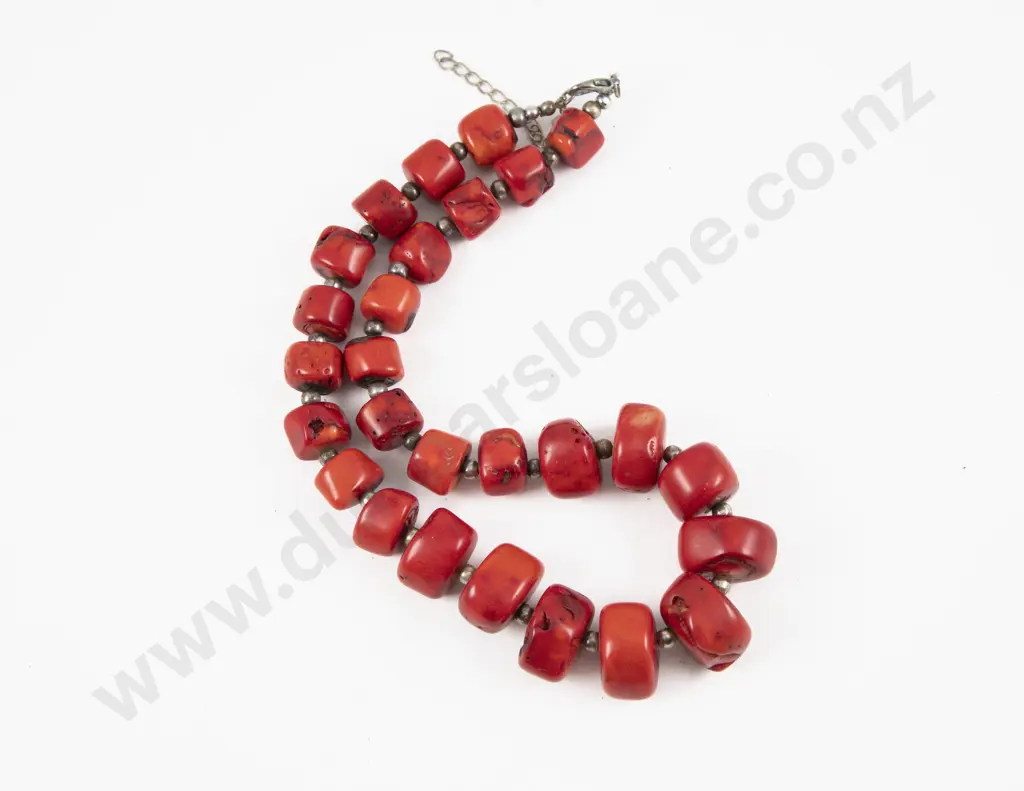 Single Strand Graduated Red Bamboo Coral Bead Necklace Image 1++